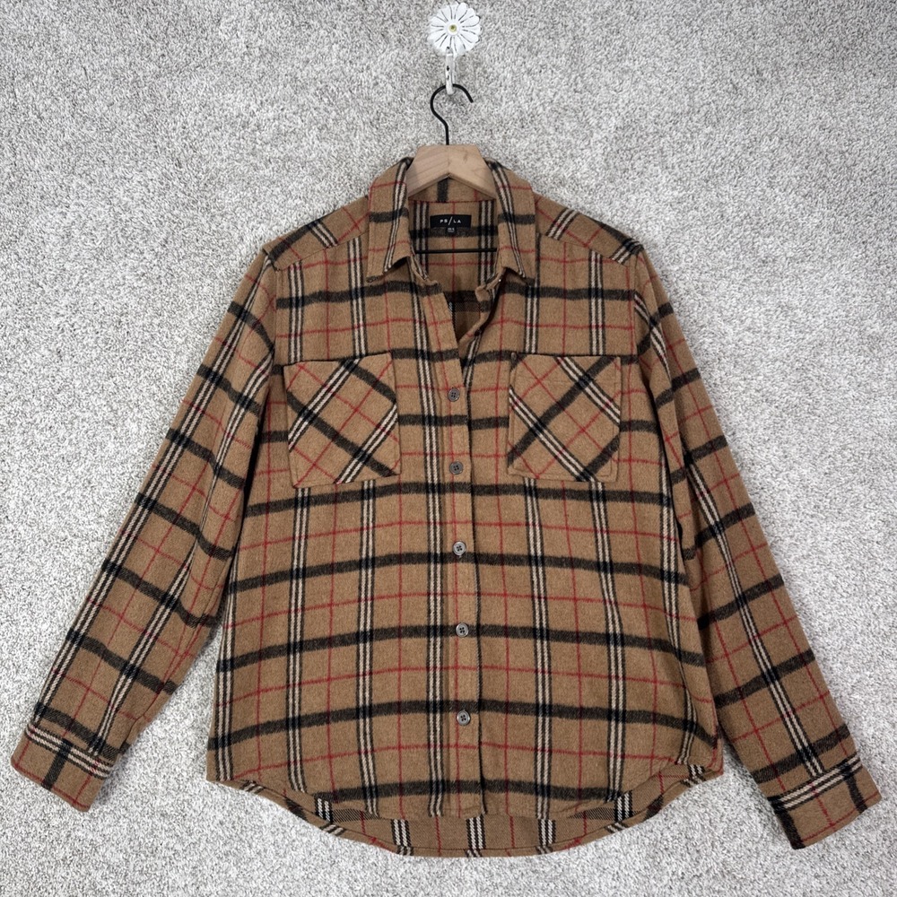 PS/LA Wool Blend Button Down Long Sleeve Shirt Women sz XS/S Plaid‎